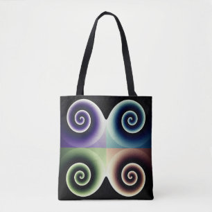 Bolsa Tote Abstrato de Arte Espiral de Quatro Cores