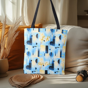 Bolsa Tote Abstrato de Calma de Chato - Azul, Cinza, Geométri