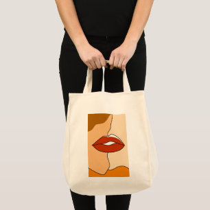 Bolsa Tote Abstrato de Casal de beijos minimalista Vintage