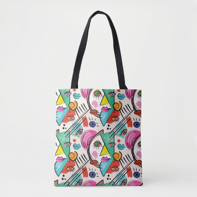 Bolsa Tote Abstrato de Cubismo Moderno Artsy Rostos Femininos (Frente)