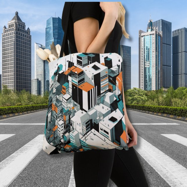 Bolsa Tote Abstrato de Edifícios Elevados de Elevação Elevada (Urban Rhythms Cityscape All-Over Printed Tote)