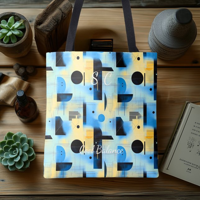 Bolsa Tote Abstrato de equilíbrio legal - Azul, Amarelo e Pre (Criador carregado)