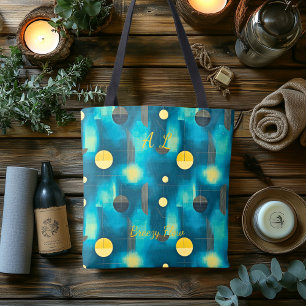 Bolsa Tote Abstrato de Fluxo de Breza - Azul, Amarelo e Preto