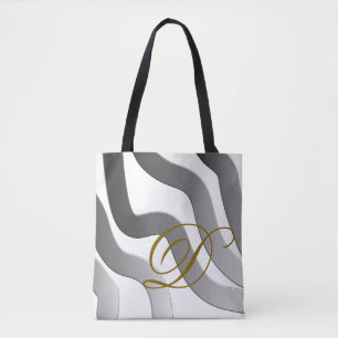 Bolsa Tote Abstrato de linha de gradação de ouro de cinza bra