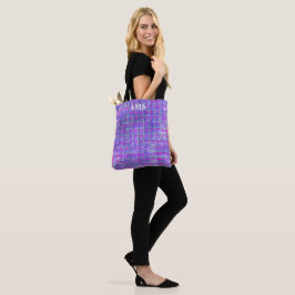 Bolsa Tote Abstrato de linhas de grelha roxas e rosa modernas