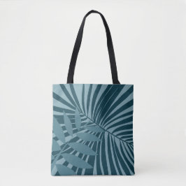 Bolsa Tote abstrato de palma e folha tropical em cinza azul