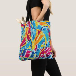 Bolsa Tote abstrato de tendências azul-rosa retro bonito trab