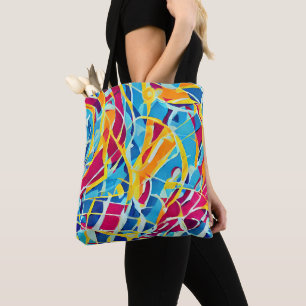 Bolsa Tote abstrato de tendências azul-rosa retro bonito trab