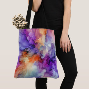 Bolsa Tote Abstrato de Tinta de Álcool Laranja e Roxo