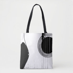 Bolsa Tote Abstrato de White Preto de Violão Musical