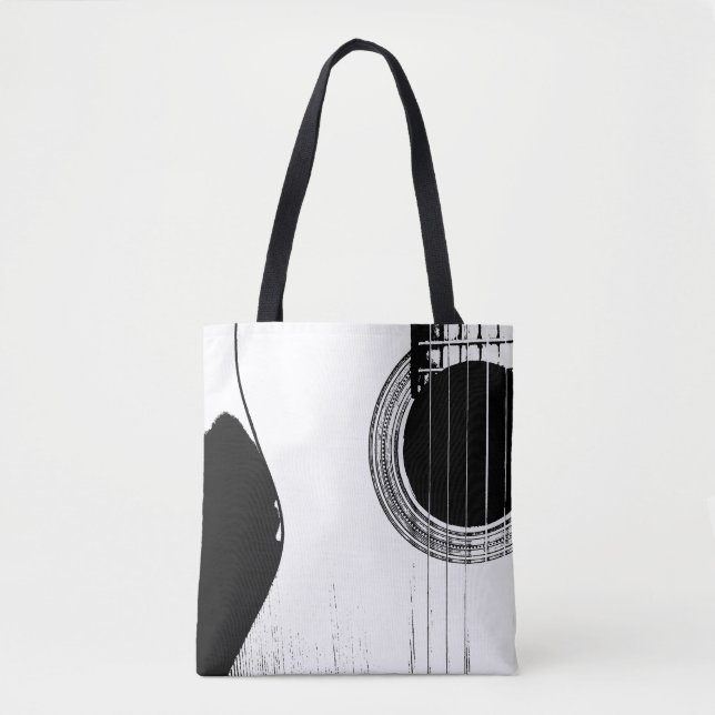 Bolsa Tote Abstrato de White Preto de Violão Musical (Frente)