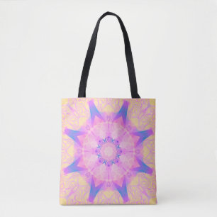 Bolsa Tote Abstrato digital retro mandala. Flor brilhante. Be