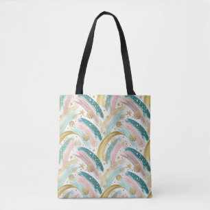 Bolsa Tote Abstrato do Arco-Íris Whimsso com Estrelas Dourada