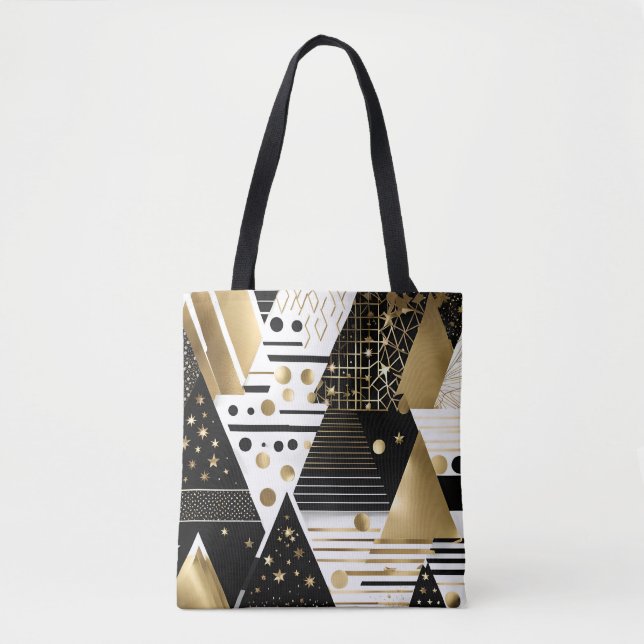 Bolsa Tote abstrato dourado e saqueta preto (Frente)