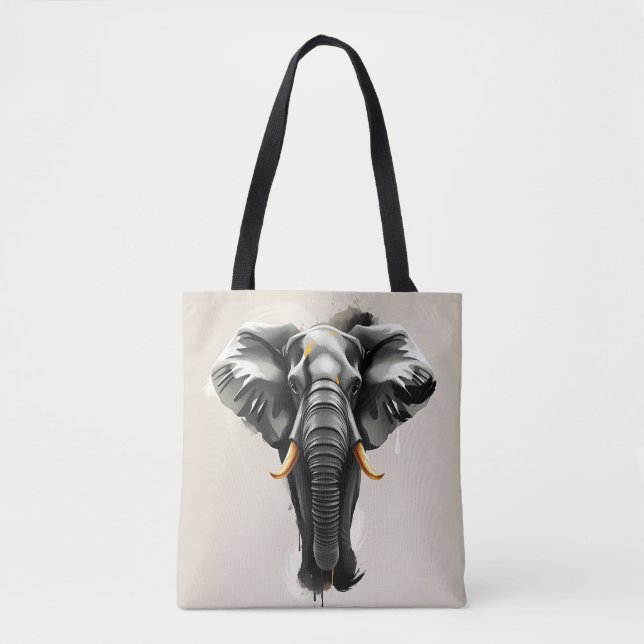 Bolsa Tote Abstrato Elefante com presas Douradas em Tonelada  (Frente)
