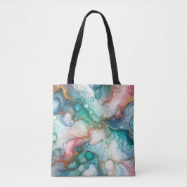 Bolsa Tote Abstrato em Rosa, Azul Claro, Azul e Dourado