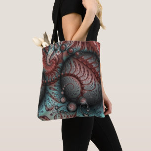 Bolsa Tote Abstrato Fantasy Fractal Art Balls Brown Blue