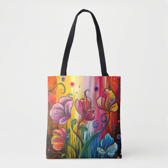 Bolsa Tote Abstrato floral colorido (Frente)