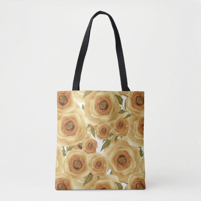 Bolsa Tote Abstrato floral flores rosas cor bege (Frente)