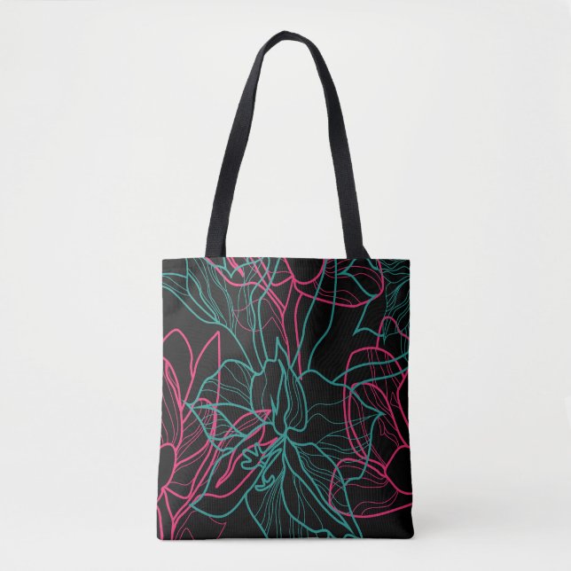 Bolsa Tote Abstrato Floral Line Art Pattern Design (Frente)