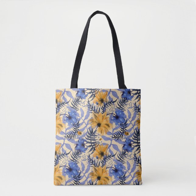Bolsa Tote Abstrato Floral: Padrão Moderno de Aquarela (Frente)
