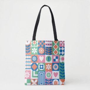 Bolsa Tote Abstrato Floral: Scandinávia Folk Design.