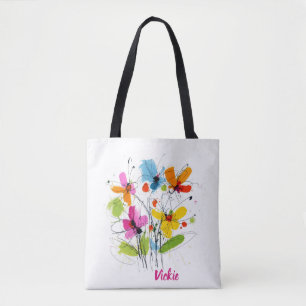Bolsa Tote Abstrato Floral Whimsical Watercolor