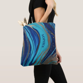 Bolsa Tote Abstrato Flow Art-Blue e Dourado-