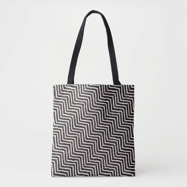 Bolsa Tote Abstrato Geométrico: Padrão Branco Preto (Frente)