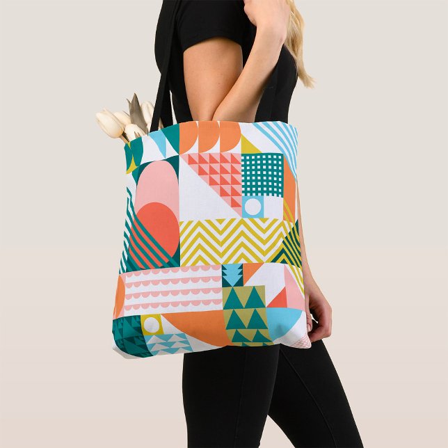 Bolsa Tote Abstrato Geométrico Retroativo em Negrito com Padr (Criador carregado)