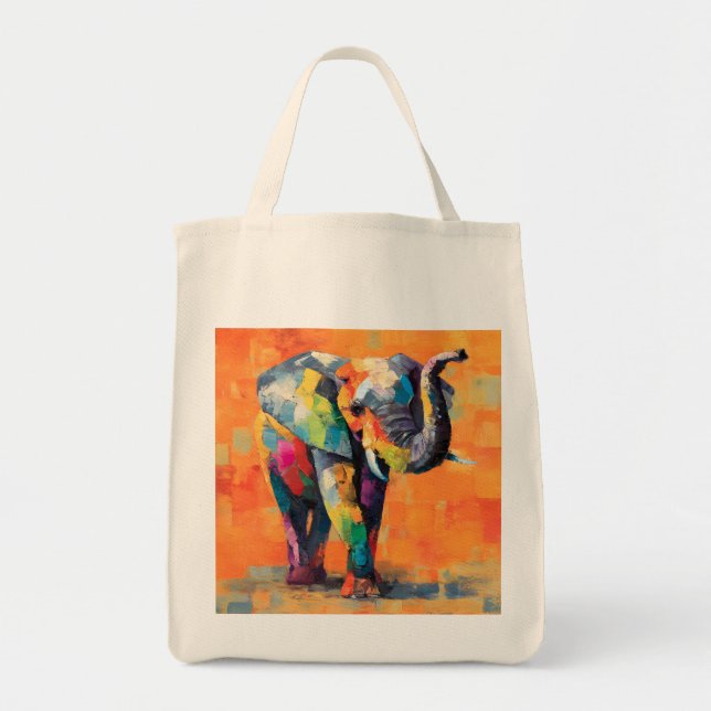 Bolsa Tote Abstrato Happy Rainbow Elephant (Frente)