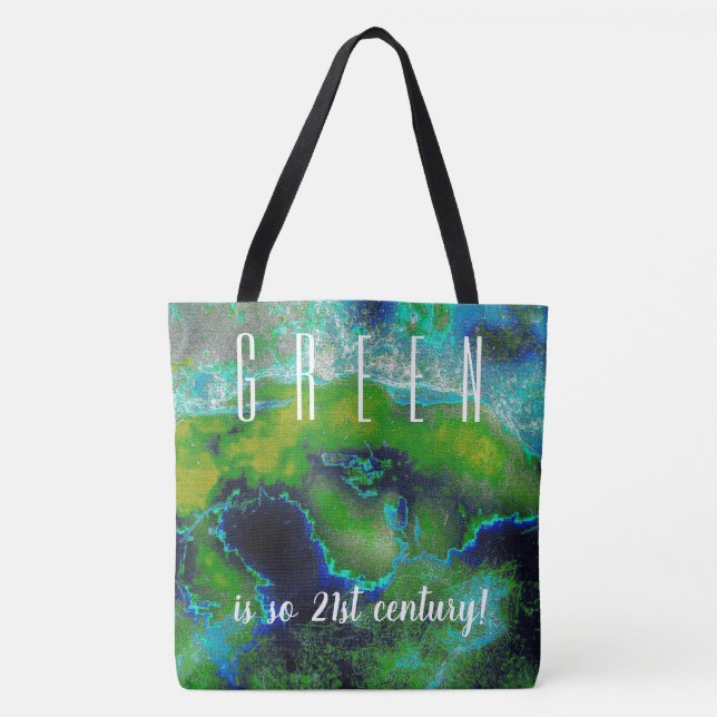 Bolsa Tote Abstrato Limestone em Verdes limões e Blues (Frente)
