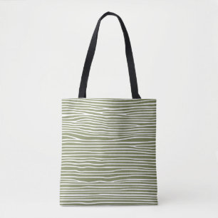 Bolsa Tote Abstrato linhas horizontais_branco sobre verde-aze