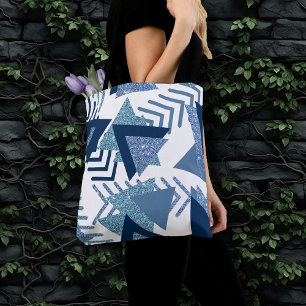 Bolsa Tote abstrato Luxe dos anos 80   Turquesa e formas azui
