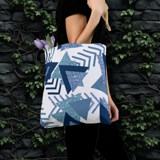 Bolsa Tote abstrato Luxe dos anos 80 | Turquesa e formas azui (Criador carregado)