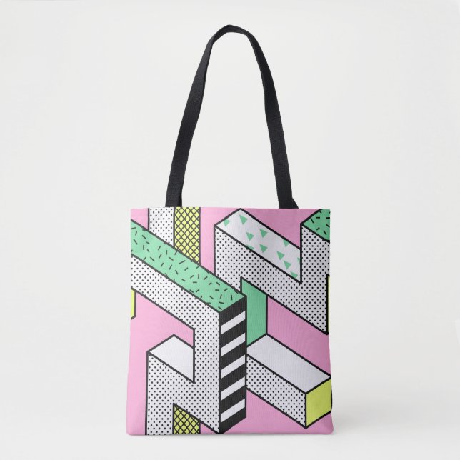 Bolsa Tote Abstrato Memphis: formas geométricas de 80s. (Frente)