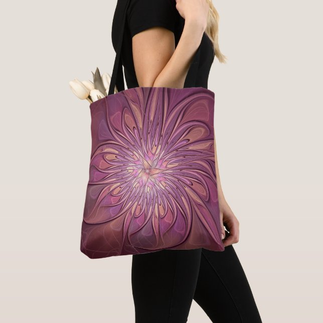 Bolsa Tote Abstrato Modern Floral Arte Fractal Cores de Berry (Close Up)