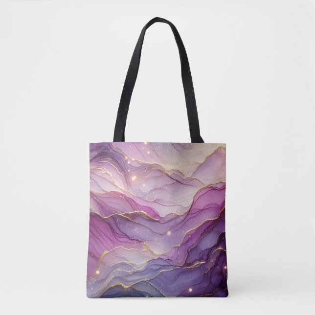 Bolsa Tote Abstrato Modern Purple Chic Sparkle Dourado Pink (Frente)