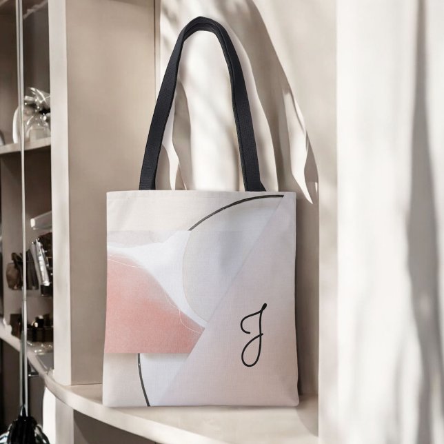 Bolsa Tote Abstrato Moderno de Tonalidade Neutral com Monogra (Personalize this custom tote with your monogram initial.)