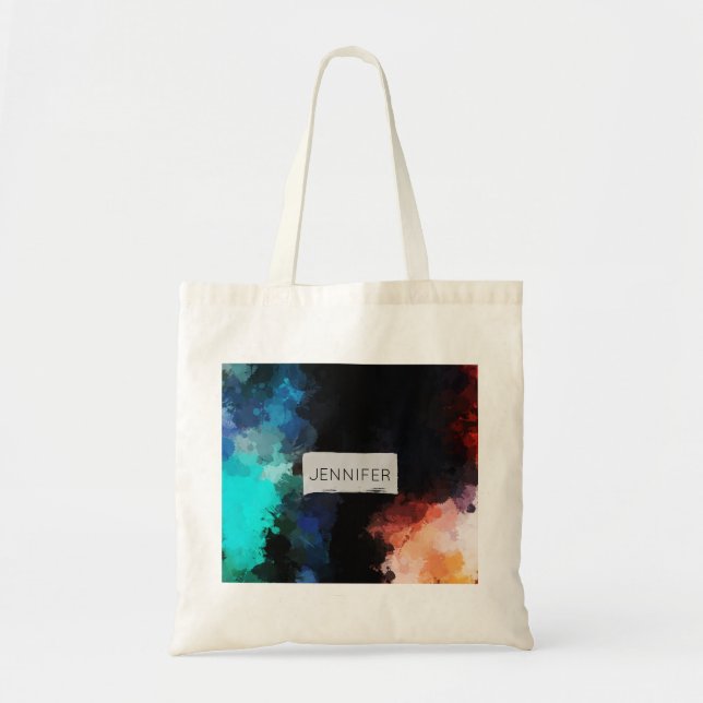 Bolsa Tote Abstrato moderno - Espalhos Pretos - Laranja Azul (Frente)