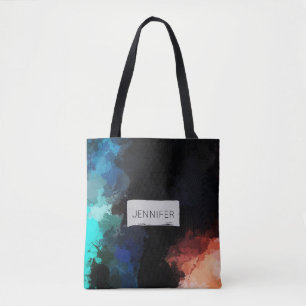 Bolsa Tote Abstrato moderno - Espalhos Pretos - Laranja Azul