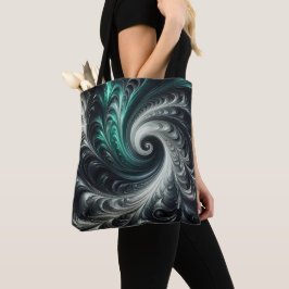 Bolsa Tote Abstrato moderno girando verde, prata e preto