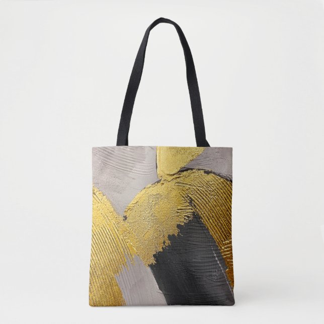Bolsa Tote Abstrato monocromático com pinceladas de ouro (Frente)