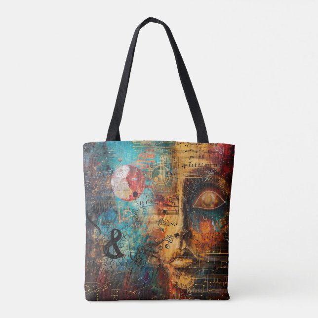 Bolsa Tote Abstrato Musical Score Digital Art (Verso)