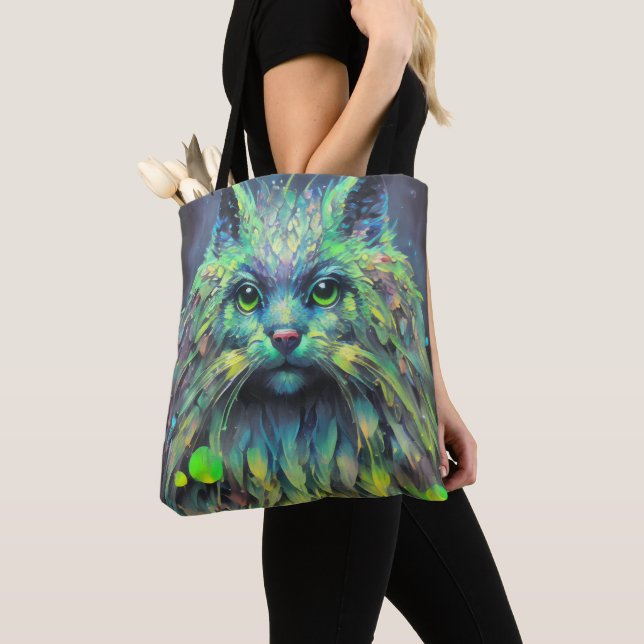 Bolsa Tote Abstrato Mystical Cat Fantasy Art (Close Up)