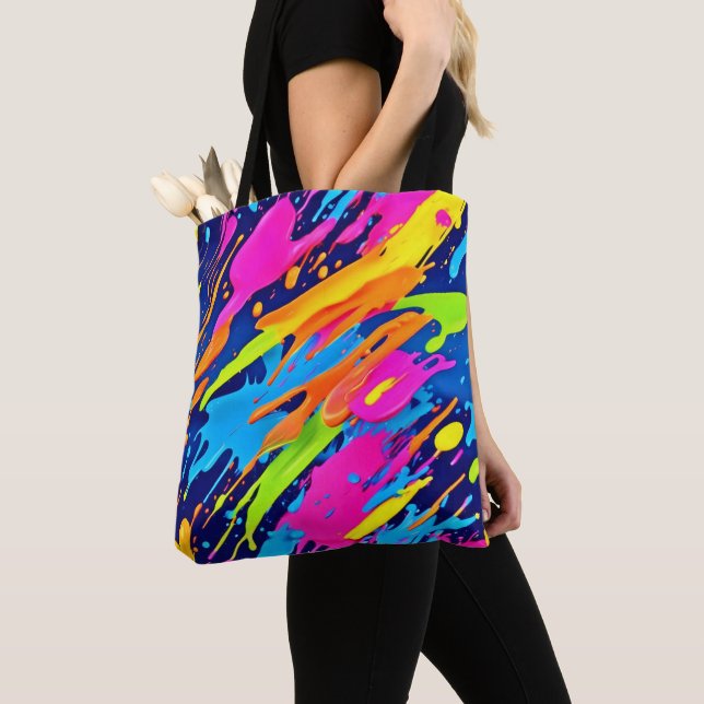 Bolsa Tote Abstrato Neon Brushstrokes Splash Art (Close Up)