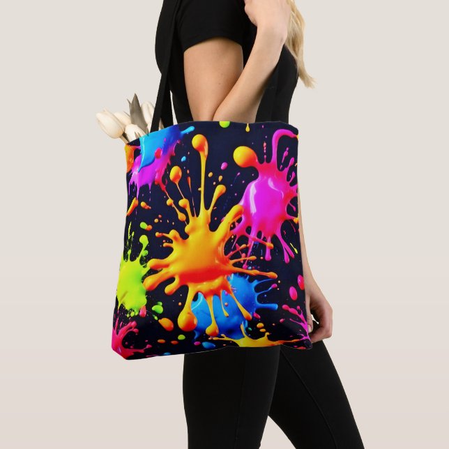 Bolsa Tote Abstrato Neon Paint Splash Trabalho de arte (Close Up)