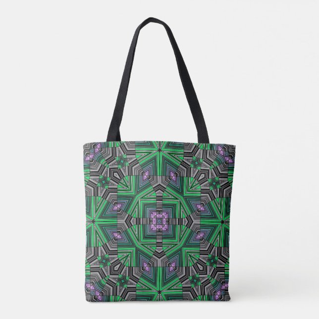 Bolsa Tote Abstrato ornamentação verde estriada e escura (Verso)