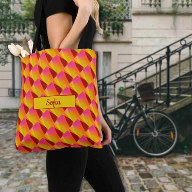 Bolsa Tote Abstrato padrão cor de laranja amarelo vermelho (Criador carregado)