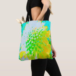 Bolsa Tote Abstrato Pincushion Fllower em amarelo e verde